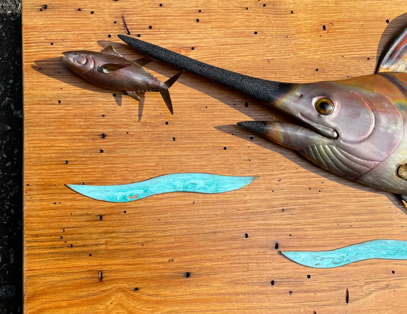 copper marlin fish art 