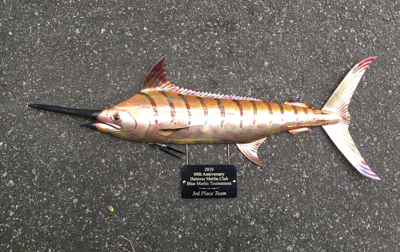 copper art blue marlin fish trophy